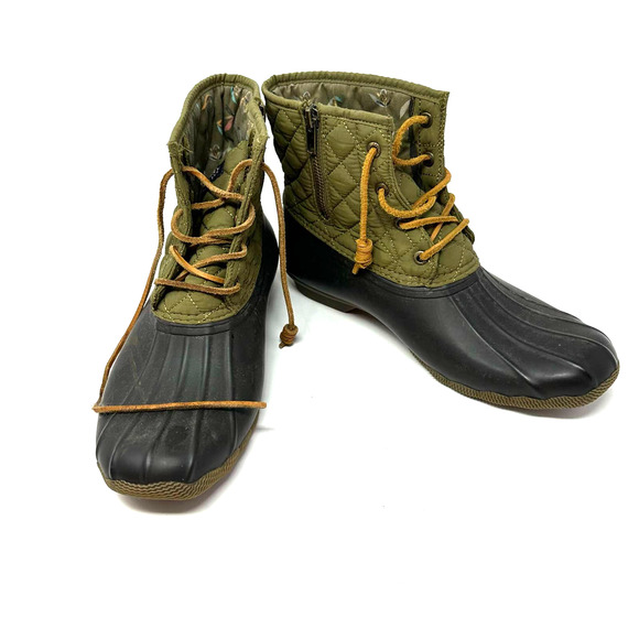 Sperry size 10 women's quilted duck‎ boots waterproof rubber boot green black - Picture 1 of 7